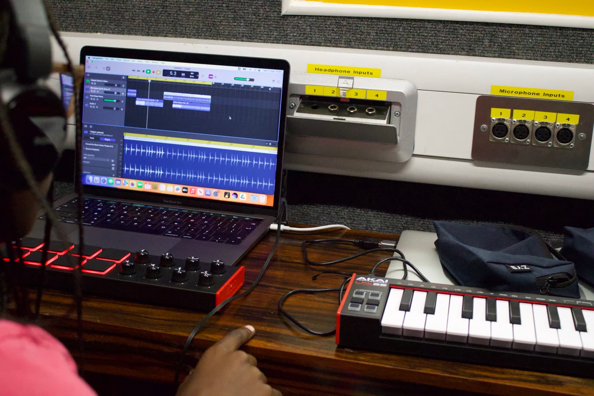 Student working on Logic Pro at the Production Lab, Kynda Learning South London